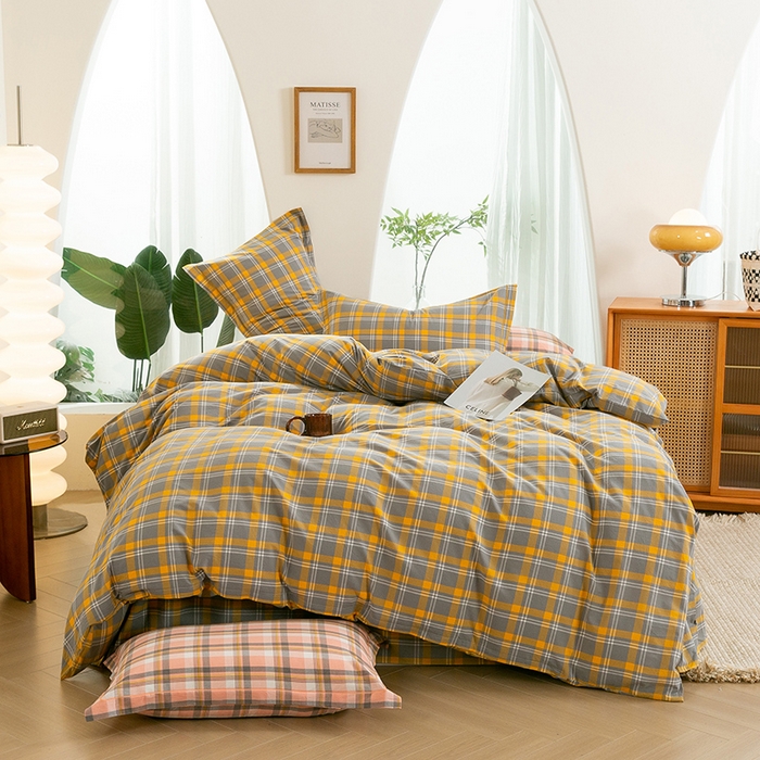 91家纺网 家纺一手货源 找家纺 喜四方 2025新款全棉色织水洗棉四件套 夏威夷（ 黄）