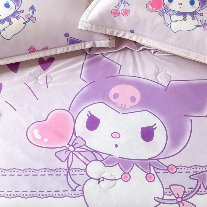 91家纺网 家纺一手货源 找家纺 博雅 2025新款 三丽鸥凉感丝夏被冰丝凉席组合四件套 气球库洛米