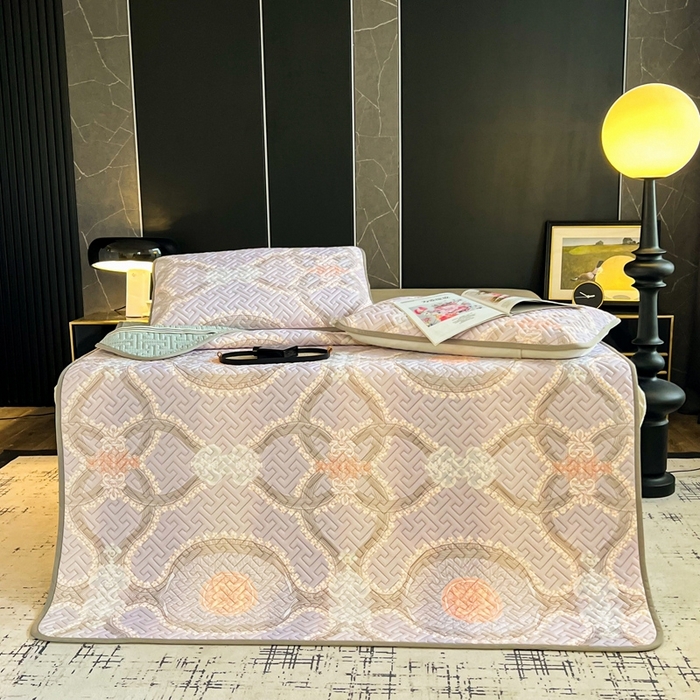 91家纺网 家纺一手货源 找家纺 美丽折2025夏季新品高端加厚全冰丝生物基乳胶凉席三件套 水洗天然乳胶凉席 安格尔斯-紫