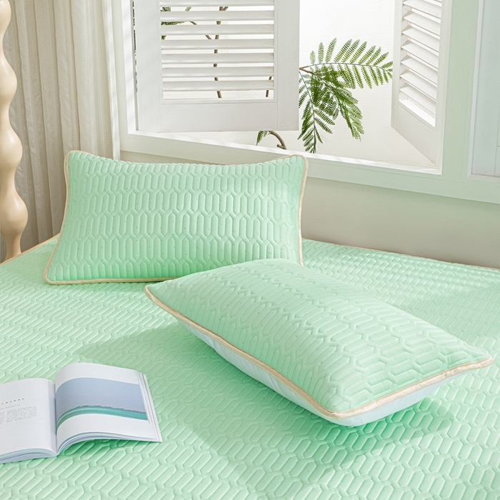 91家纺网 家纺一手货源 找家纺 美丽折2025新品6mm厚天然乳胶凉席三件套 大版印花卡通乳胶凉席平铺款 浅绿色