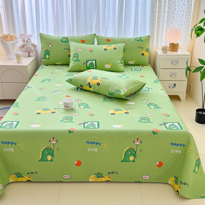 91家纺网 家纺一手货源 找家纺 仟网汇 2025新款老粗布床单粗布凉席老粗布单床单枕套单品 恐龙绿