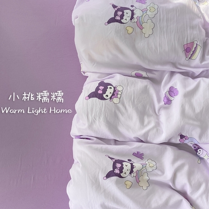 91家纺网 家纺一手货源 找家纺 【提供买家秀】2025直播云感皱皱棉四件套水洗棉简约风小碎花被套床笠三件套-细节图 小桃糯糯