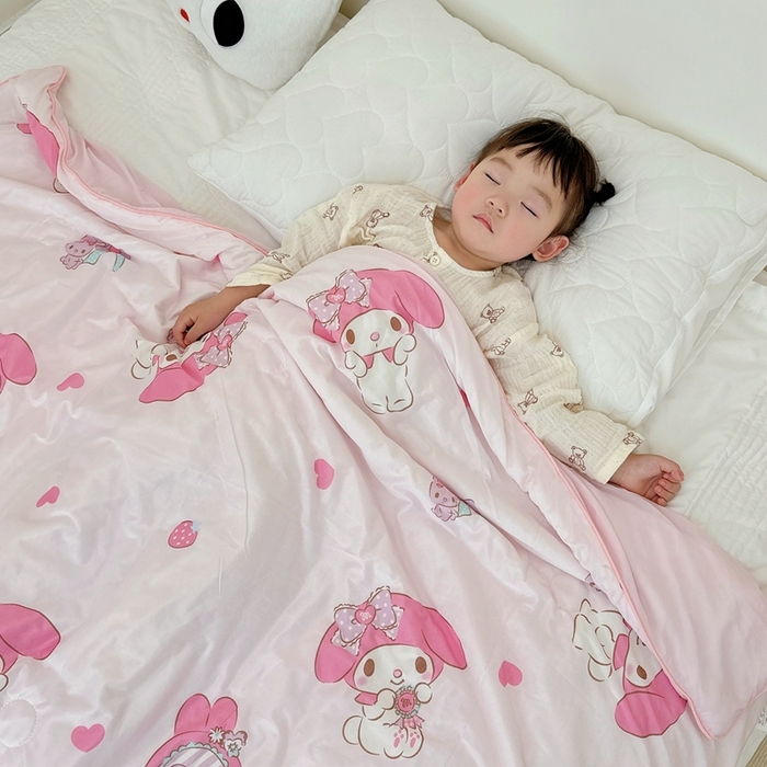 91家纺网 家纺一手货源 找家纺 兜米家居 2025夏季新品三丽鸥深睡双感针织凉感空调被夏被 爱心美乐蒂