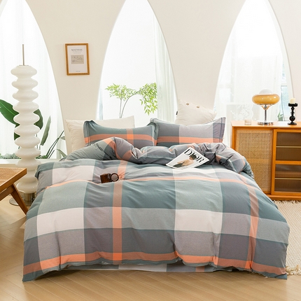 91家纺网 家纺一手货源 找家纺 喜四方 2025新款全棉色织水洗棉四件套 北欧风情（桔灰）