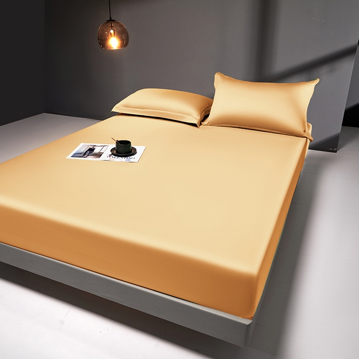 91家纺网 家纺一手货源 找家纺 秀色2025新款高端纯棉床笠单件全棉全包床套三件套100s新疆长绒棉酒店床垫保护套 梦易-南瓜橘