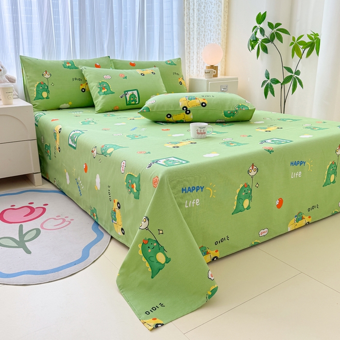 91家纺网 家纺一手货源 找家纺 仟网汇 2025新款老粗布床单粗布凉席老粗布单床单枕套单品 恐龙绿