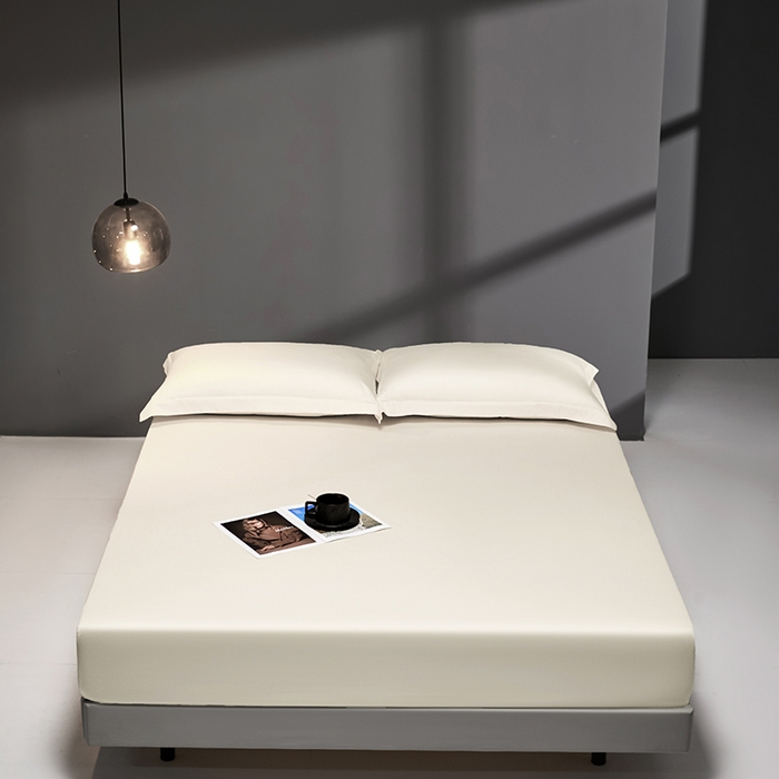 91家纺网 家纺一手货源 找家纺 秀色2025新款高端纯棉床笠单件全棉全包床套三件套100s新疆长绒棉酒店床垫保护套 梦易-皓月白