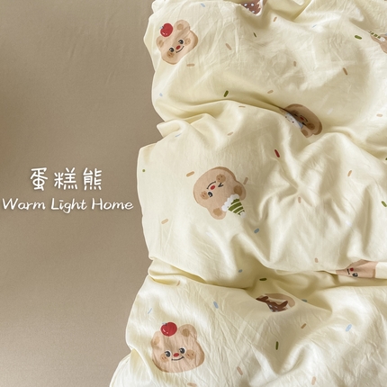 【提供买家秀】2025直播云感皱皱棉四件套水洗棉简约风小碎花被套床笠三件套-细节图 蛋糕熊