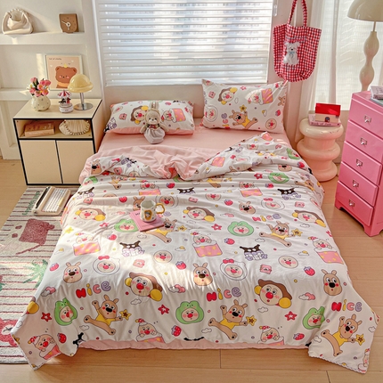 91家纺网 家纺一手货源 找家纺 （总）妖妖家纺 2025新款超柔双层纱糯糯针织棉夏凉被四件套