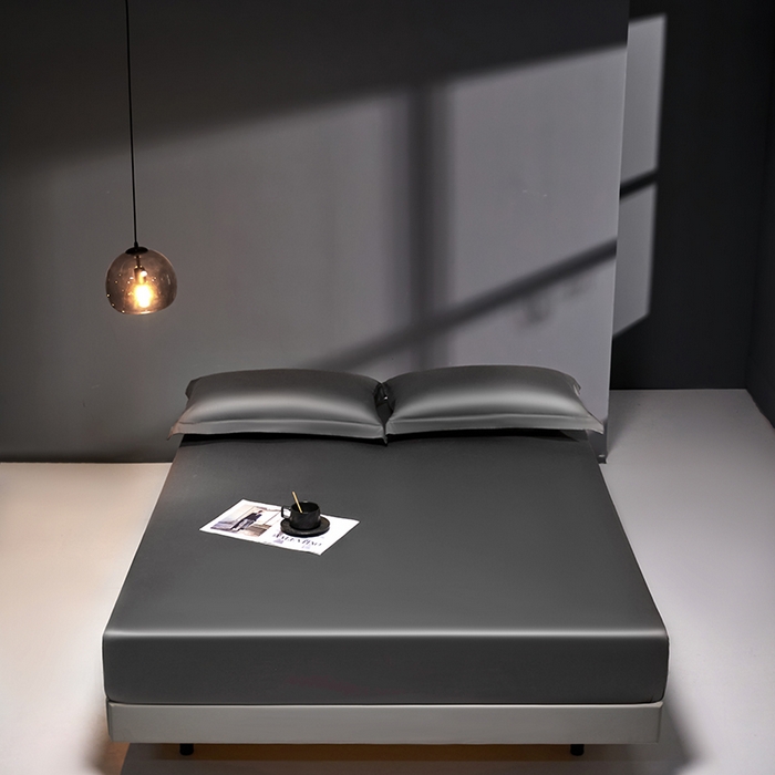 91家纺网 家纺一手货源 找家纺 秀色2025新款高端纯棉床笠单件全棉全包床套三件套100s新疆长绒棉酒店床垫保护套 梦易-帝王灰