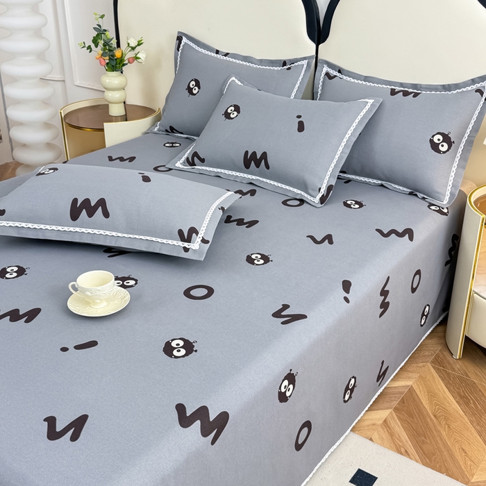 91家纺网 家纺一手货源 找家纺 仟网汇 2025全棉老粗布蕾丝花边三件套（无纺布手提包装） 黑煤球