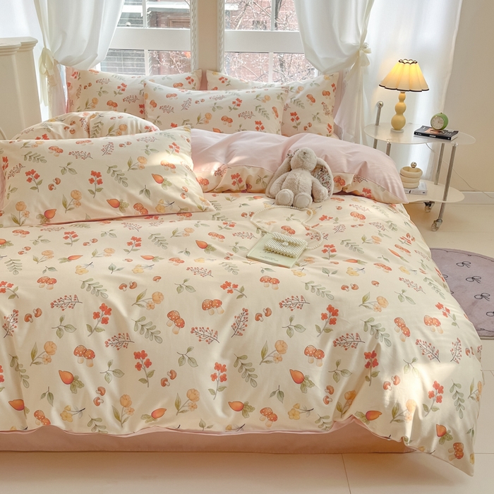 91家纺网 家纺一手货源 找家纺 仔仔熊 2025新款全棉印花四件套 春意盎然