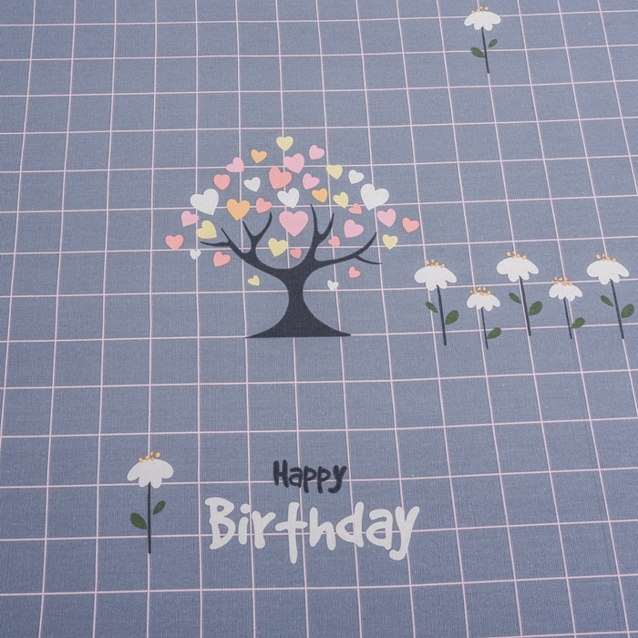 91家纺网 家纺一手货源 找家纺 仟网汇 2025全棉老粗布蕾丝花边三件套（无纺布手提包装） 发财树蓝灰