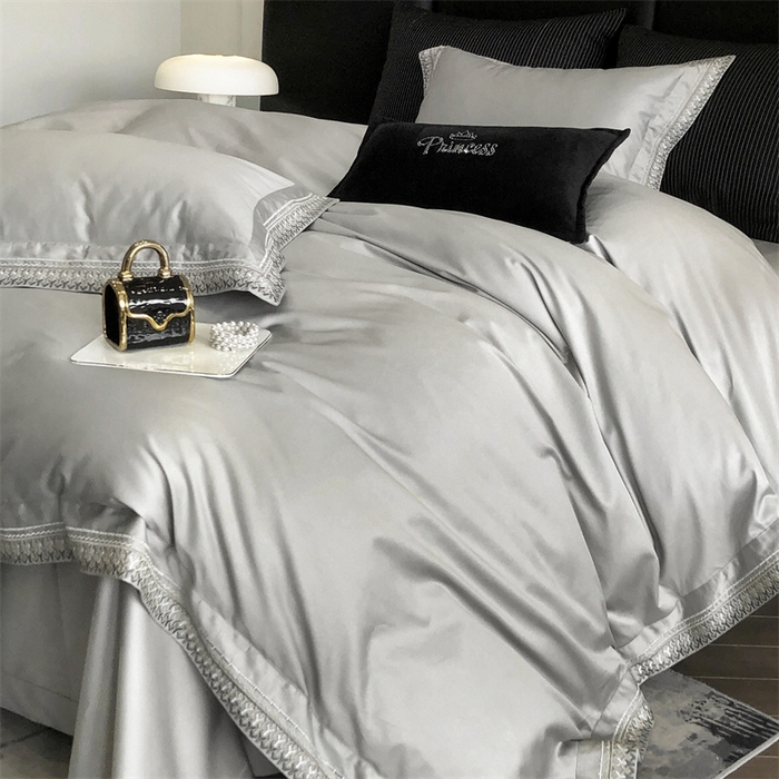 91家纺网 家纺一手货源 找家纺 保罗圣迪奥 2025新款50双股全棉长绒棉四件套-艾瑟琳系列 艾瑟琳-绅士灰