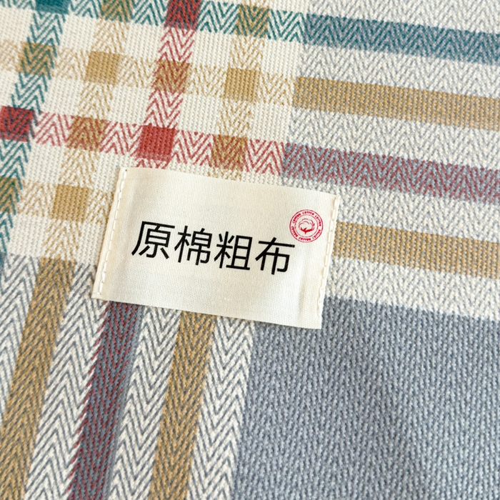 91家纺网 家纺一手货源 找家纺 仟网汇 2025新款活性印染无印纽扣原棉老粗布三件套 清雅灰