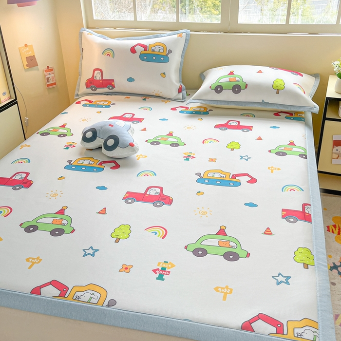 91家纺网 家纺一手货源 找家纺 博雅 2025新款独家版权A类大版数码印花1200D冰丝凉席 汽车派对