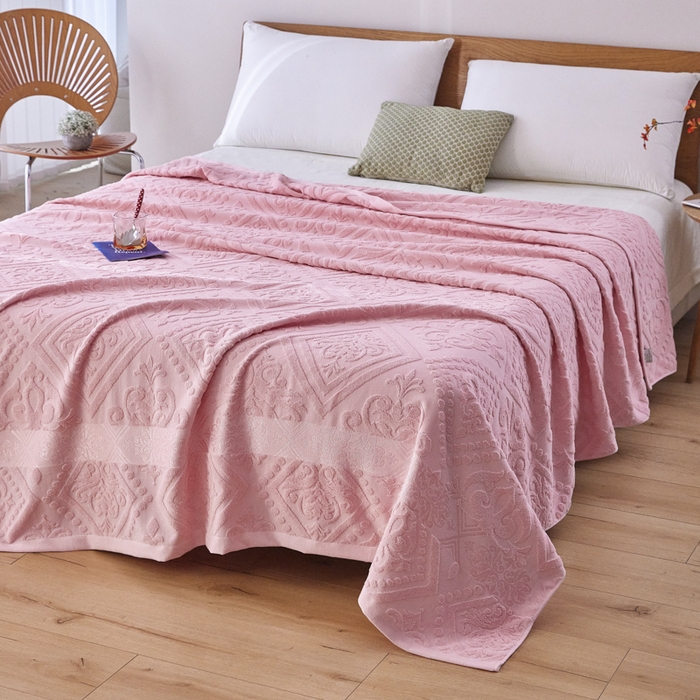 91家纺网 家纺一手货源 找家纺 爱港家纺 2025新款上海专版老式怀旧全棉A类纱布毛巾被 古韵-粉