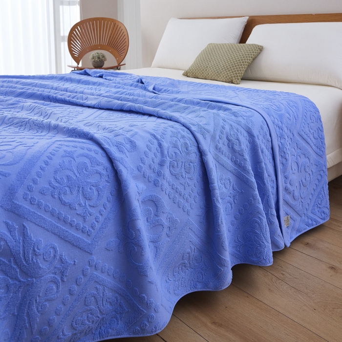 91家纺网 家纺一手货源 找家纺 爱港家纺 2025新款上海专版老式怀旧全棉A类纱布毛巾被 古韵-蓝