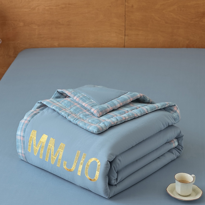 91家纺网 家纺一手货源 找家纺 寐眠2025新款全棉水洗棉刺绣夏被【夏被四件套】 冰川苍蓝