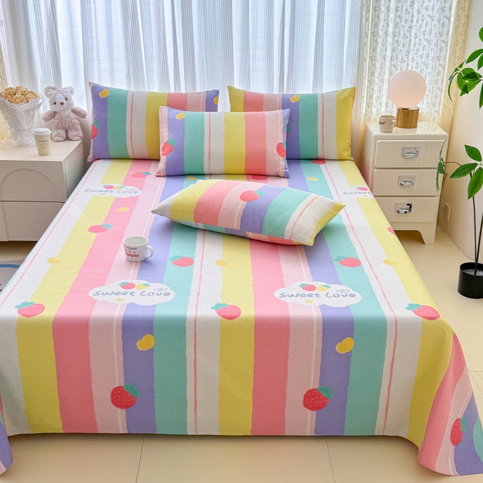 91家纺网 家纺一手货源 找家纺 仟网汇 2025新款老粗布床单粗布凉席老粗布单床单枕套单品 七彩草莓