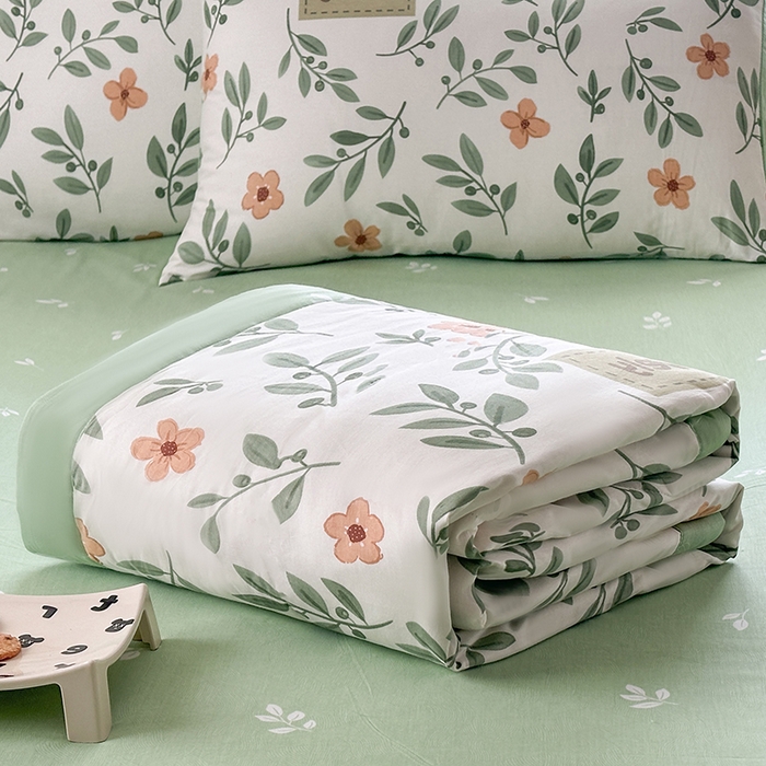 91家纺网 家纺一手货源 找家纺 瑜珠家纺 2025新款里外全棉棉花夏被 青柠薄荷