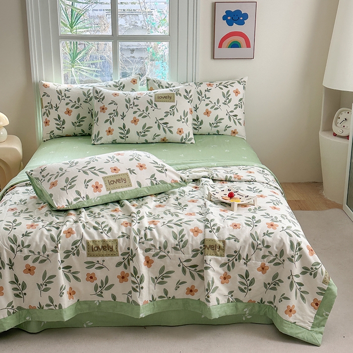 91家纺网 家纺一手货源 找家纺 瑜珠家纺 2025新款里外全棉棉花夏被 青柠薄荷