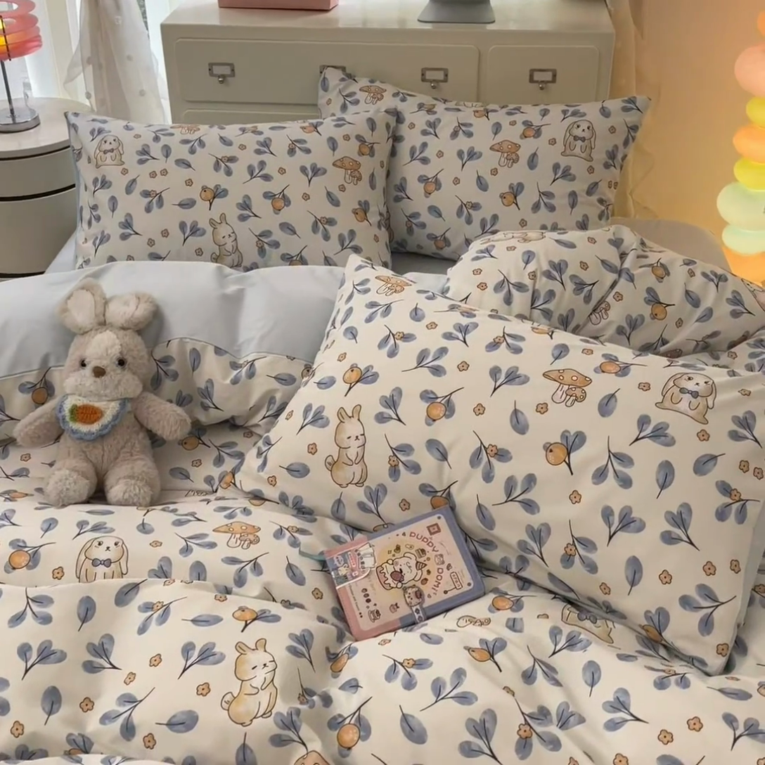 91家纺网 家纺一手货源 找家纺 仔仔熊 2025新款全棉印花四件套 可爱兔