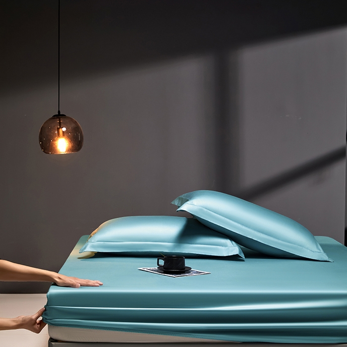 91家纺网 家纺一手货源 找家纺 秀色2025新款高端纯棉床笠单件全棉全包床套三件套100s新疆长绒棉酒店床垫保护套 梦易-雾霾蓝