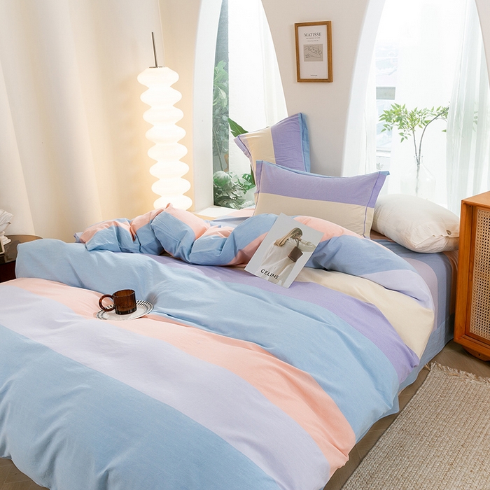 91家纺网 家纺一手货源 找家纺 喜四方 2025新款全棉色织水洗棉四件套 可可生活