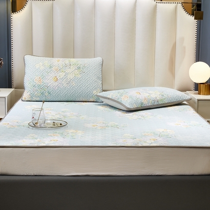 91家纺网 家纺一手货源 找家纺 （总）美丽折2025夏季新品高端加厚全冰丝生物基乳胶凉席三件套 水洗天然乳胶凉席