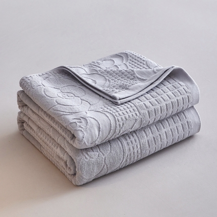 爱港家纺 2025新款上海专版老式怀旧全棉A类纱布毛巾被 茶花-灰