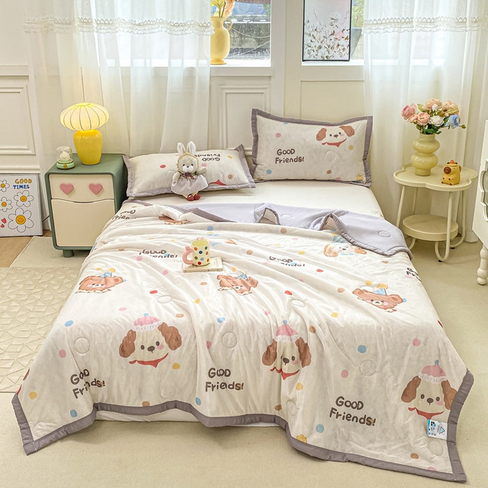 91家纺网 家纺一手货源 找家纺 顺顺家纺 2025新款凉感丝印花夏被空调被 夏日童趣