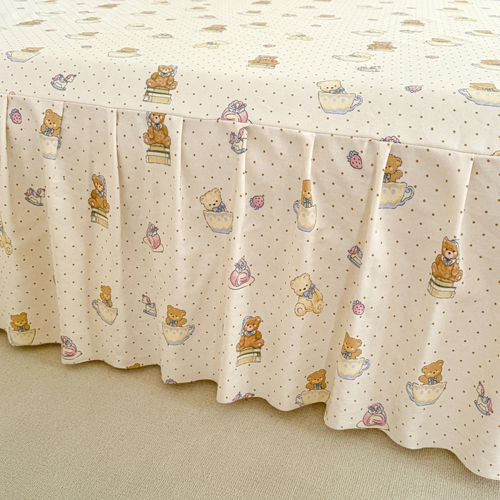 91家纺网 家纺一手货源 找家纺 布柔 2025新款100%全棉纯棉老粗布绣花印花凉席单品床裙 小熊