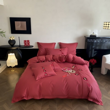 91家纺网 家纺一手货源 找家纺 （总）江涞 2025新款高端刺绣长绒棉四件套-吾家有喜