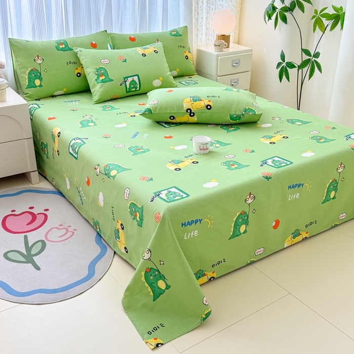 91家纺网 家纺一手货源 找家纺 仟网汇 2025新款老粗布床单粗布凉席老粗布单床单枕套单品 恐龙绿