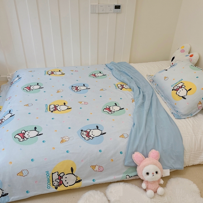 91家纺网 家纺一手货源 找家纺 兜米家居 2025夏季新品三丽鸥深睡双感针织凉感空调被夏被 炫彩怕洽购