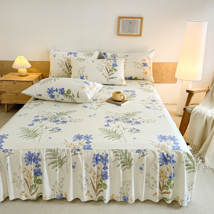 91家纺网 家纺一手货源 找家纺 布柔 2025新款100%全棉纯棉老粗布绣花印花凉席单品床裙 兰花