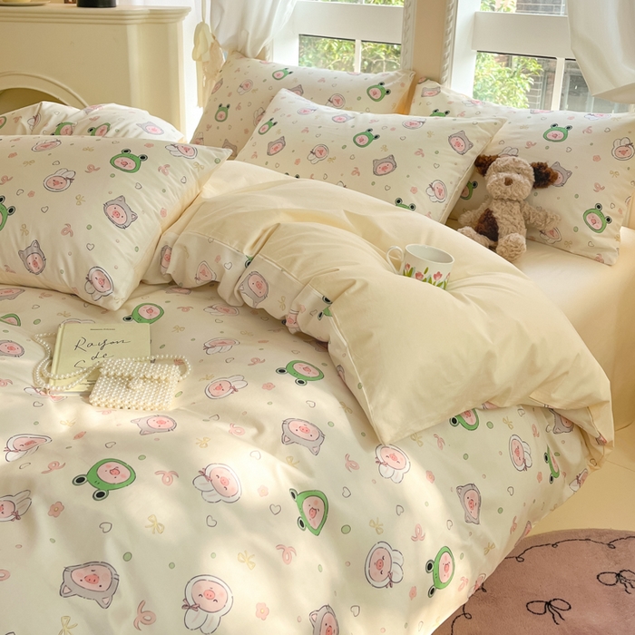 91家纺网 家纺一手货源 找家纺 仔仔熊 2025新款全棉印花系列被套 粉红小猪