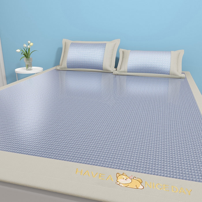 91家纺网 家纺一手货源 找家纺 绒艺席业 2025新款A类抗菌冰丝凉席系列-柯基款 蓝色