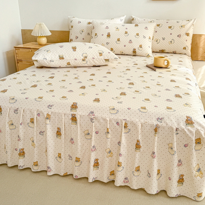 91家纺网 家纺一手货源 找家纺 布柔 2025新款100%全棉纯棉老粗布绣花印花凉席单品床裙 小熊