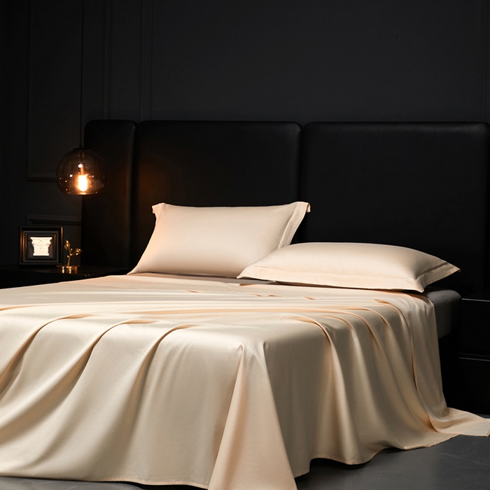 91家纺网 家纺一手货源 找家纺 秀色2025新款A类高端100s新疆长绒棉纯棉床单单件全棉单人贡缎加厚被单三件套 莫奈-奶昔白