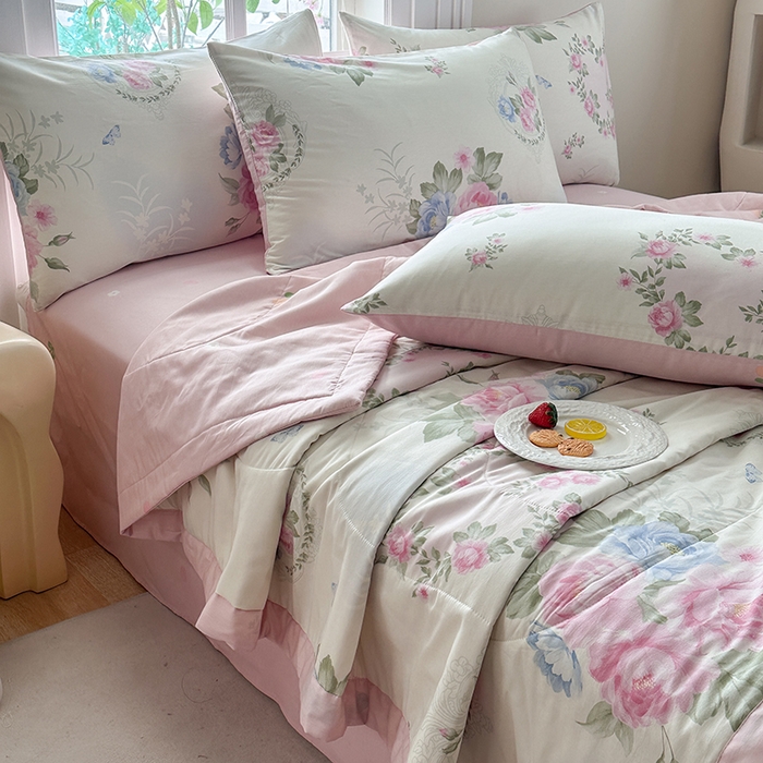 91家纺网 家纺一手货源 找家纺 瑜珠家纺 2025新款里外全棉棉花夏被 法尔曼玫瑰