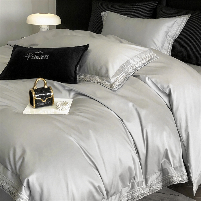 91家纺网 家纺一手货源 找家纺 保罗圣迪奥 2025新款50双股全棉长绒棉四件套-艾瑟琳系列 艾瑟琳-绅士灰