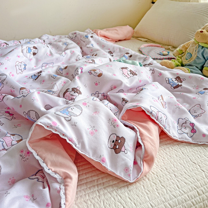 91家纺网 家纺一手货源 找家纺 妖妖家纺 2025新款超柔双层纱糯糯针织棉夏凉被 狗狗乐园