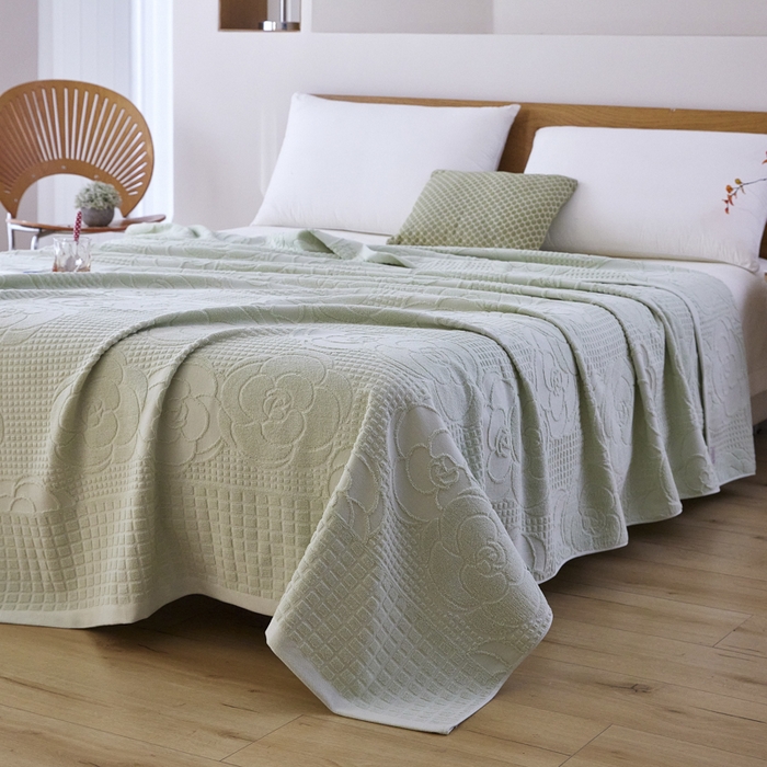 91家纺网 家纺一手货源 找家纺 爱港家纺 2025新款上海专版老式怀旧全棉A类纱布毛巾被 茶花-绿