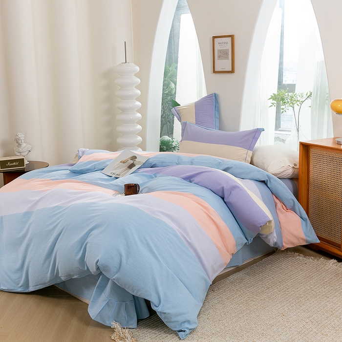 91家纺网 家纺一手货源 找家纺 喜四方 2025新款全棉色织水洗棉四件套 可可生活