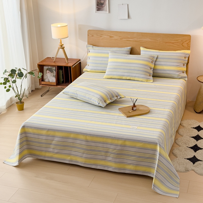 91家纺网 家纺一手货源 找家纺 仟网汇 2025新款活性印染无印纽扣原棉老粗布三件套 跃动黄