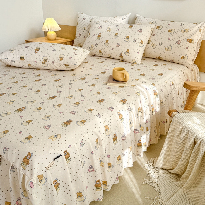 91家纺网 家纺一手货源 找家纺 布柔 2025新款100%全棉纯棉老粗布绣花印花凉席单品床裙 小熊