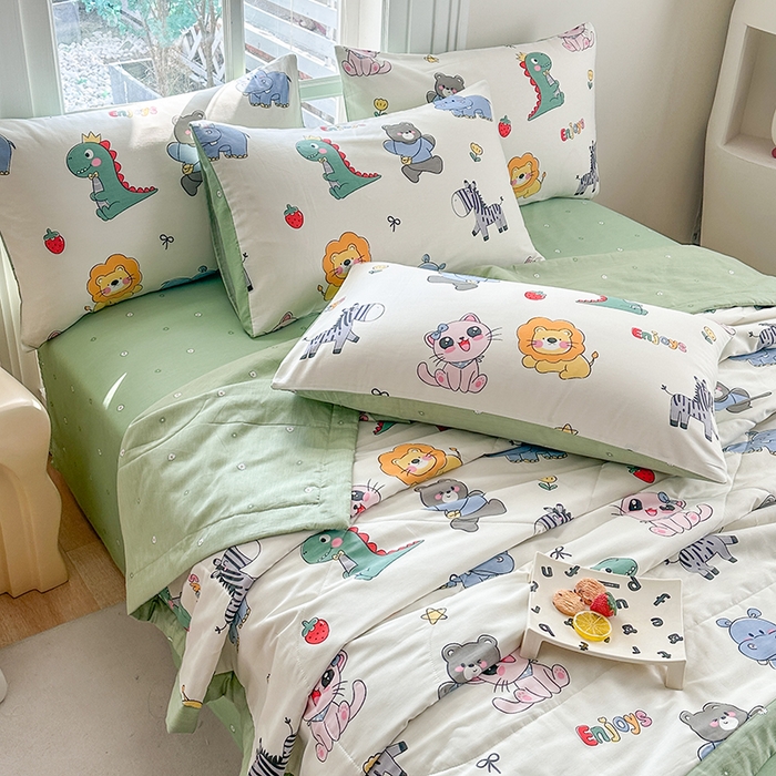 91家纺网 家纺一手货源 找家纺 瑜珠家纺 2025新款里外全棉棉花夏被 快乐卡通