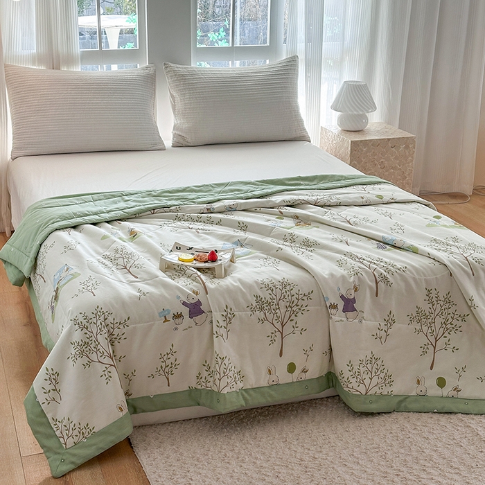 91家纺网 家纺一手货源 找家纺 瑜珠家纺 2025新款里外全棉棉花夏被 丛林兔